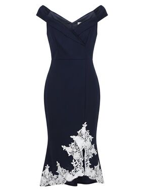 AX Paris Navy Midi Dress with White Lace Hem